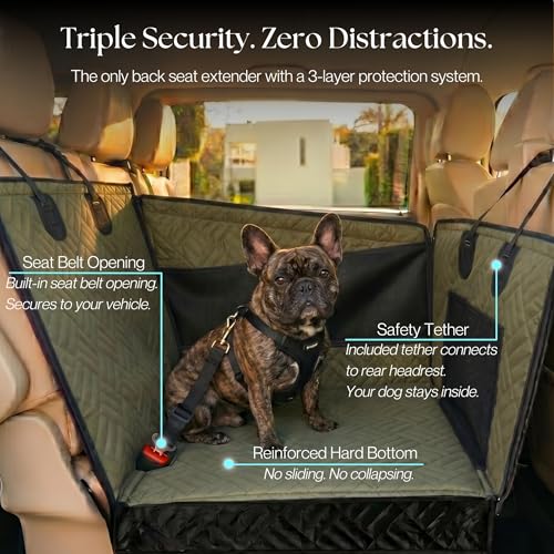 Dog Car Seat Cover with Hard Bottom – Back Seat Extender for Dogs Up to 35 lbs, Waterproof Non-Slip Hammock, Rigid Reinforced Base with Triple Security System, Storage Pockets, fits Cars SUVs Trucks - color: Green