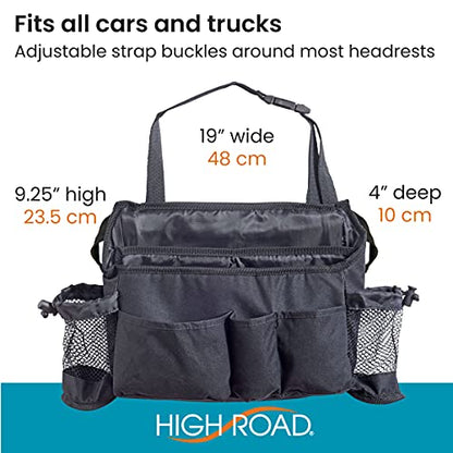 High Road SwingAway Car Front Seat Organizer with 6 Storage Pockets and 2 Bottle or Cup Holders - color: Black