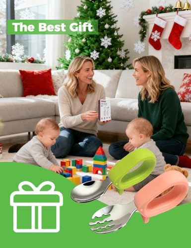 Toddler Utensils, Stainless Steel Baby Forks and Spoons Set with Silicone Handle, Kids Silverware with Portable Storage Case, Baby Feeding Essentials, Dishwasher Safe (Green+Pink) - color: Green+Pink