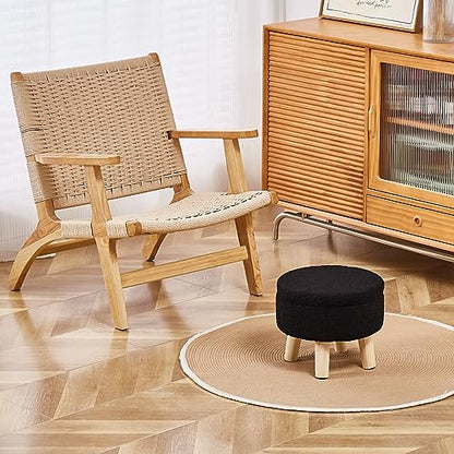 Wimarsbon Storage Ottoman, Modern Round Footrest with Soft Padded Seat, Teddy Velvet Footstool with Wood Legs, Accent Small Table or Plant Stand for Hallway, Living Room (Black) - color: Black