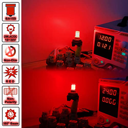 12V 1156 BA15S Red 1003 1141 7506 P21W LED Bulbs,DC Bayonet Single Contact Base,AC10-24V DC10-30 volt LED Replacement for Brake,Tail Lights,Blinker,Turn Signal,Parking or Running Lights,4Pack - color: 1156 Red