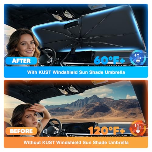 KUST Ice Crystal Sun Shade Umbrella for 2017-2026 Tesla Model Y/Juniper/Model 3/ Highland | Custom Fit Windshield Sunshade for Tesla | Foldable Sunshade with Bendable Handle | Blocks Heat & UV Rays - size: For Model 3/Y 17-26 (Ice Crystal)