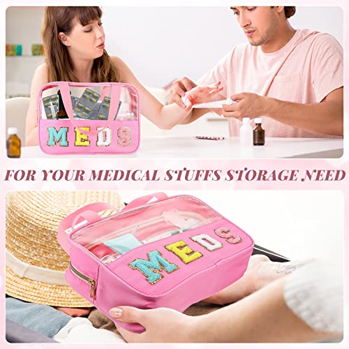 Silkfly Chenille Letter Medicine Meds Medical Bag Makeup First Aid Bag for Travel Preppy PVC Nylon Emergency Patch Cosmetic Toiletry Storage Pouch Waterproof with Handle Zipper for Women(Classic) - style: Classic