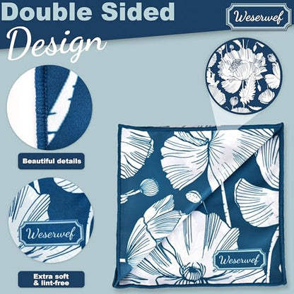 WESERWEF Design Microfiber Glasses Cleaning Cloth – Premium Cleaning Cloth for Eyeglasses, Screens, Tablets, Cameras & Lenses, 12" x 12", Ultra-Soft & Scratch-Free (Blue Poppies) - color: blue poppies