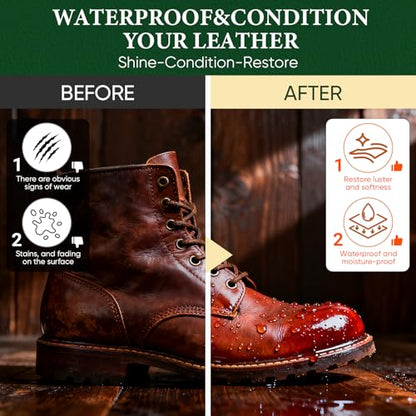 Leather Boot Care Kit - Mink Oil,Saddle Soap,Horsehair Brushes,Applicator & Microfiber Cloth,Flannel bag,Leather Shoe Care Kit for Cowboy Boots Work Boots, Shoes, and Tack