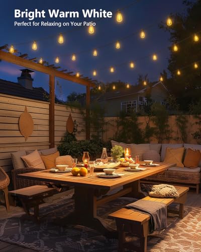 Brightown 202FT Solar String Lights Outdoor Waterproof with Remote, 65+2 LED Shatterproof Bulbs, Dimmable & Timable, 3 Light Modes - Commercial Grade Patio Lights for Garden Backyard Party Decor - size: 202FT(65 Sockets)