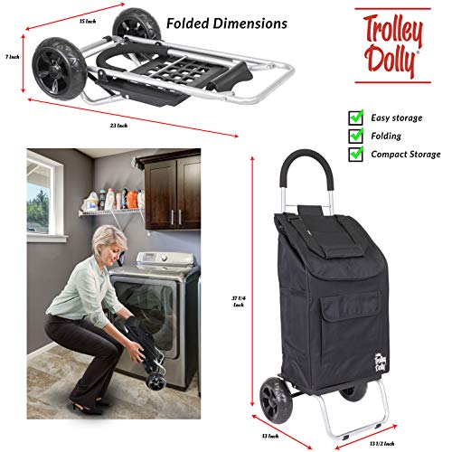 dbest products Trolley Dolly Black Foldable Shopping cart for Groceries with Wheels and Removable Bag and Rolling Personal Handtruck Standard - color: Black, style: Cart