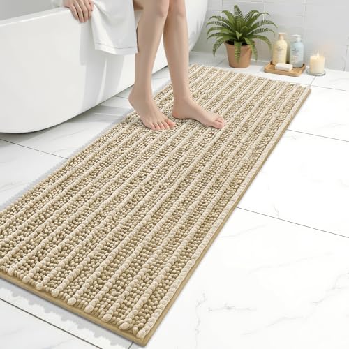 Arotive Luxury Bathroom Rugs 47x17, Extra Soft Thick Absorbent Shaggy Chenille Bath Rugs, Non-Slip Machine Wash Dry, Bath Mats for Bathroom Floor, Tub and Shower, Home Decor Accessories, Beige - color: Beige, size: 47" X 17"