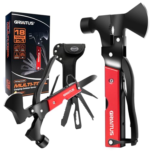 Multitool Camping Accessories Gifts for Men Survival Gear 18 in 1 Camping Multi Tool with Axe Hammer Saw Screwdrivers Pliers Bottle Opener Stocking Stuffers Gifts for Men Dad Him - color: Red