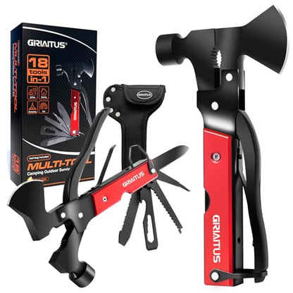 Multitool Camping Accessories Gifts for Men Survival Gear 18 in 1 Camping Multi Tool with Axe Hammer Saw Screwdrivers Pliers Bottle Opener Stocking Stuffers Gifts for Men Dad Him - color: Red