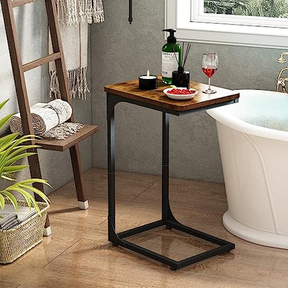 QEEIG C Shaped Side Table Set of 2 Living Room Sets Couch Tray Tables Small Farmhouse 11.8 inch Width, Rustic Brown (017A-30BN) - color: A. Brown, size: 11.8" Width