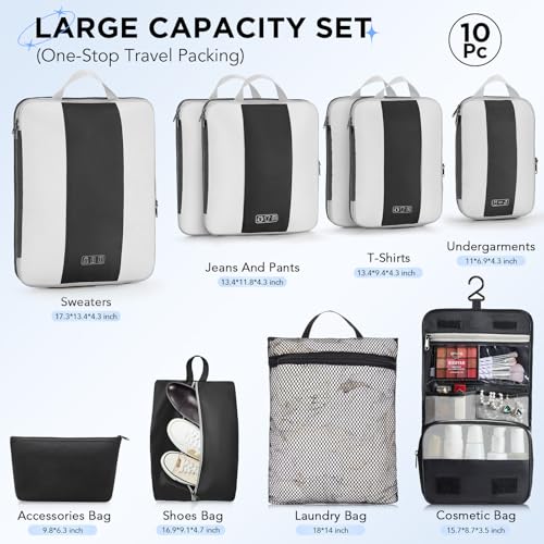 OlarHike 10 Set Compression Packing Cubes for Travel Essentials,Compressible Expandable Space Saver Bags for Organizing Clothes,Luggage Suitcase Garment Bags with Over 1000 pcs Mesh Holes(Black) - color: Black
