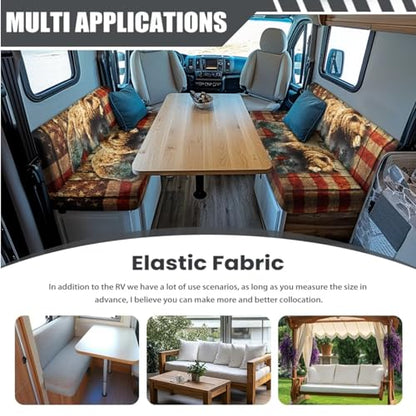 Bear American Flag Print RV Dinette Cushion Covers Wear-Resistan Camper Seat Covers Dinette Booth with Pillowcase, RV Couch Protector Include 1 Backrest Cover and 1 Bench Cover - color: Bear American Flag