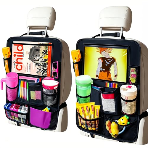Car Organizer Kick Mats Back Seat Protector, Car Back Seat Organizer with Tablet Holder Pocket for Kids, Travel Accessories with 10 Storage Pockets, 2 Pack