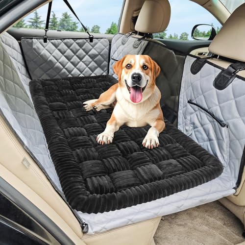 Dog Car Bed Mat, Non-Slip Backseat Extender Pet Blanket, Plaid Dog Bed for Trucks, Sedans & Large SUVs, Chew-Resistant Travel Pad for Dogs, Easy Clean & Scratch-Proof & Comfort (56"x28.7") Black - color: Black, size: For Truck//Large SUVs（56"x28.7")