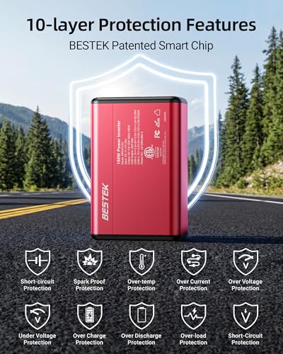 BESTEK 150W Car Power Inverter 11V-17V for Tesla Truck RV, 30W USB C PD 18W USB A Charger, 12V DC to 110V AC Converter with Detachable Cigarette Lighter Cable, 10-Layer Protection, ETL Certified, Red - color: Red