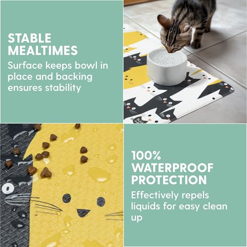 The Cat Ladies Cats Feeding Mat - Waterproof Dishwasher Safe Small Pet Eating Placemat - Cat Dog Food Mats for Food and Water Bowl - Protect Floors from Mess - Black & Yellow Cats - color: Black and Yellow Cats