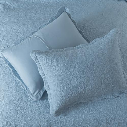 HoneiLife Quilt Set Queen Size - Microfiber Bedspread 3-Piece, Reversible Coverlets Lightweight Bedcover Queen Quilt Bedding Sets for Spring/Summer Use - color: Light Blue, size: Queen/Full-90"x96"