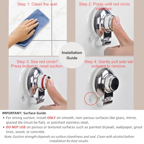 Suction Cup Swivel Towel Rack for Marble & Glass & Smooth Tile Surface Only, Kitchen Dish Towel Holder, Small Hand Towel Holder Bar for Bathroom - Stainless Steel, Wall Mounted