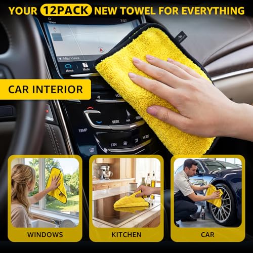 SMINDER 12-Pack Microfiber Cleaning Cloth, Car Drying Towels Car Detailing– XL Microfiber Towels for Cars, Trucks (15.7" x 15.7"), Ultra-Absorbent, Streak-Free, Scratch-Free, No Water Spots