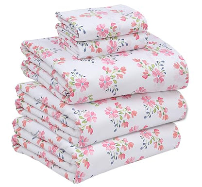 RUVANTI 100% Cotton Percale Sheets Split King Size, Bloomex | Crisp Cooling, Deep Pocket 16", Soft Breathable & Durable, Hotel-Style, 5 Piece Set - color: Bloomex, size: Split King