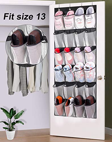 MISSLO Over The Door Organizer 24 Large Mesh Shoe Storage Pockets, Black