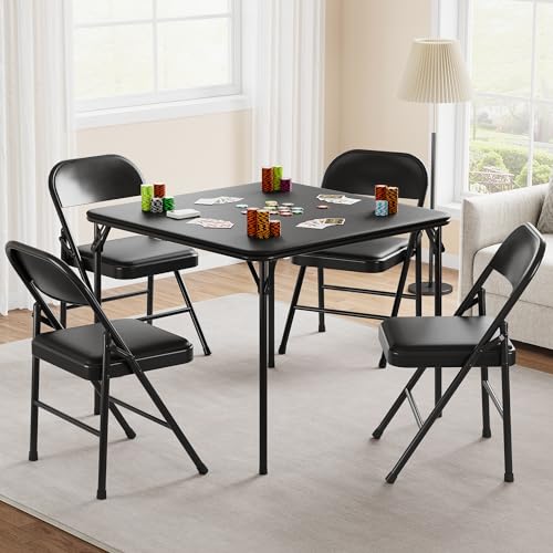 GarveeHome 33.6 in Folding Card Table, Portable Square Folding Table with PU Leather Soft Cushion, Foldable Table Suitable for Dining Room, Living Room, Office, Camping - color: Black