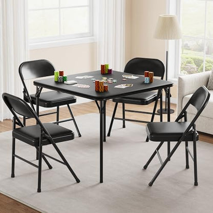 GarveeHome 33.6 in Folding Card Table, Portable Square Folding Table with PU Leather Soft Cushion, Foldable Table Suitable for Dining Room, Living Room, Office, Camping - color: Black