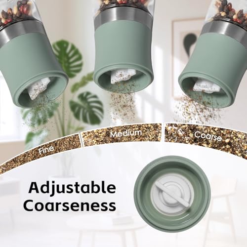 vzaahu Small Salt and Pepper Grinder Set,Green Mini Portable Refillable Spice Mills for Home, Travel, RV & Outdoor Dining,Adjustable Grinding Coarseness - color: Green