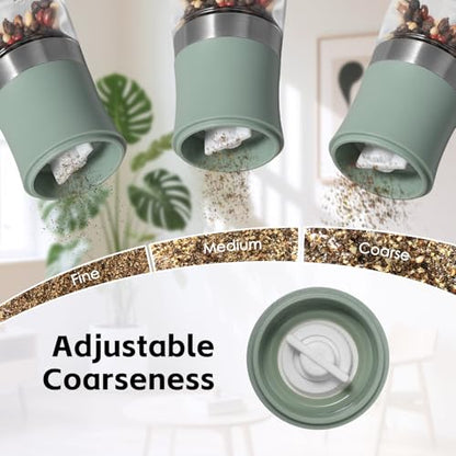 vzaahu Small Salt and Pepper Grinder Set,Green Mini Portable Refillable Spice Mills for Home, Travel, RV & Outdoor Dining,Adjustable Grinding Coarseness - color: Green