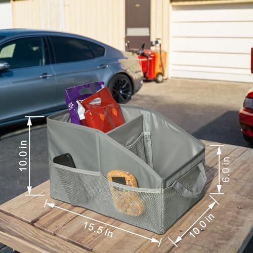 Car Seat Organizer，Collapsible Multi Compartment Car Organizer Adjustable Straps Car Box for SUV, Van, Grocery, Camping(Grey) - color: Grey