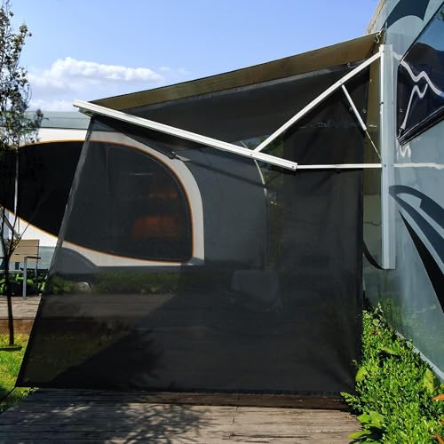 RV Awning Side Shade 9'X7',Black Mesh RV Awning Sun Shade Screen,Universal Trailer Sunshade Screen with Complete Kits,Improves Shadow and Privacy. - color: Black With Zipper, size: 9'X7'Side Shade Screen