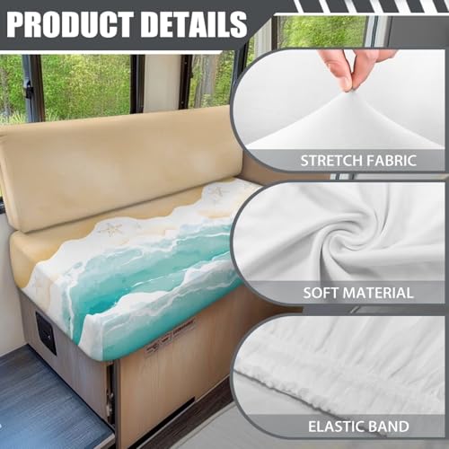 NDISTIN Beach Waves RV Dinette Cushion Covers 2 Sets Comfortable Rv Seat Covers Dinette Booth Cushions Stretchable Rv Bench Seat Covers for Dinette for RV Camper Car Bench Seats - color: Beach Waves
