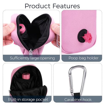 Dog Treat Pouch with Clip, Treat Pouches for Pet Training, Small Dog Treat Container Treat Bag for Leash, Waterproof Dog Treat Bag, Hands-free Training Pouch - color: Pink