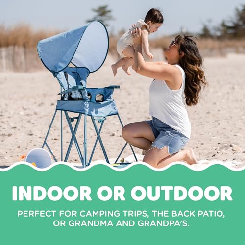 Baby Delight Go with Me Uplift Deluxe Portable High Chair | Travel High Chair | Sun Canopy | Indoor and Outdoor | Blue Wave - color: Blue Wave