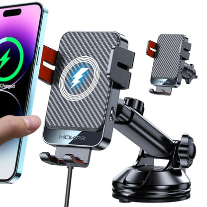 Wireless Car Charger, MOKPR 15W Fast Charging Auto-Clamping Car Mount Hands-Free Car Charger Mount for Dash Windshield Air Vent Compatible with iPhone 16 15/14/13/12, Samsung S23/S22/S21,red - color: Red Clamp
