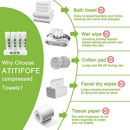 Compressed Towels 50 Pieces with 5 Carrying Cases | Cleaning Wipes Travel Reusable Face Towels Coin Tissues