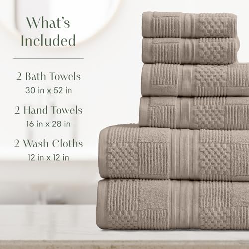 Springtree Home 100% Cotton Bathroom Towel Set | 6 Piece Set - Brown Bath Towels | Geometric Textured Design | Absorbent & Quick-Dry | Oeko-TEX® Standard 100 Cotton | Myla Collection - Cobblestone - color: Cobblestone, size: 6 Piece Set
