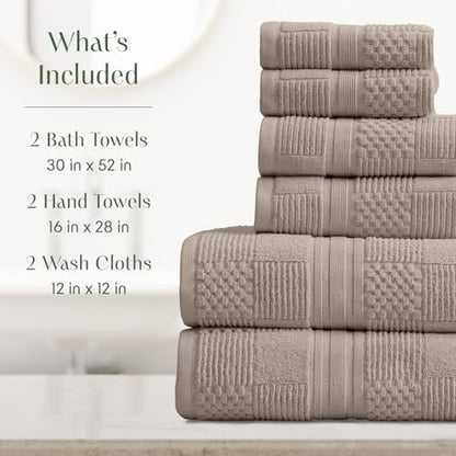 Springtree Home 100% Cotton Bathroom Towel Set | 6 Piece Set - Brown Bath Towels | Geometric Textured Design | Absorbent & Quick-Dry | Oeko-TEX® Standard 100 Cotton | Myla Collection - Cobblestone - color: Cobblestone, size: 6 Piece Set