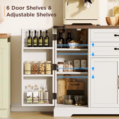 Vabches Sideboard Buffet Cabinet with 2 Drawers, Farmhouse Kitchen Pantry with Adjustable Shelves, Coffee Bar Cupboard Cabinet with 4 Doors for Kitchen & Dining Room