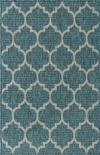 Unique Loom Outdoor Trellis Collection Area Rug (3' 3" x 5' 3" Rectangle, Teal/ Gray) - color: Teal/Gray, size: 3'3" x 5'3" (Rectangular)