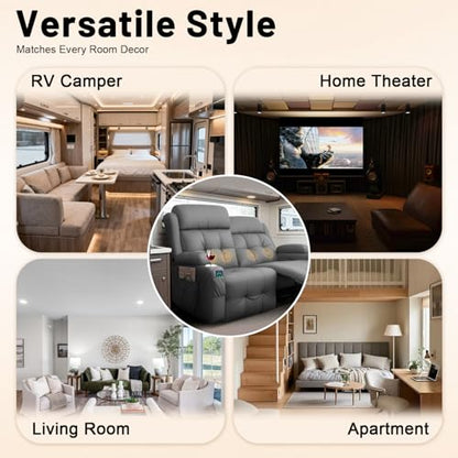 Reclining Loveseat, 55.1" RV PU Leather Wall Hugger Recliner Love Seats Sofa with Charging Station, Removable Armrest, Cup Holder, Double Recliners Couch, Manual Love Seat for Living Room - color: Dark Gray, size: Hera - Loveseat