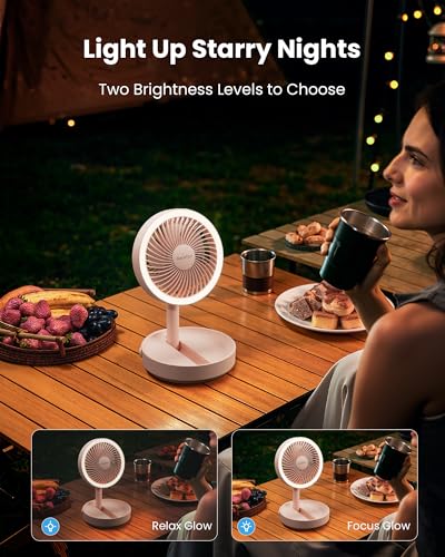 Gaiatop Foldable Small Desk Fan, 6000mAh Battery Powered Portable Fan with LED Night Light, USB Rechargeable, Bedroom Office Dorm Travel Camping Essentials, Cruise Gifts for Women Girls Mom, Pink - color: Pink