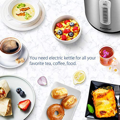 COMFEE' Stainless Steel Electric Kettle, 1.7 Liter Tea Kettle Electric & Hot Water Kettle, 1500W Fast Boil with LED Light, Auto Shut-Off and Boil-Dry Protection (Pack of 6) - color: Stainless Steel, size: 1.8 Quarts (Pack of 6)