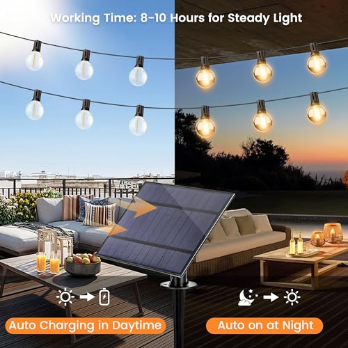OHLUX 60FT Solar Globe String Lights Outdoor, Shatterproof Solar Patio Lights with Remote, 27 Dimmable LED Filament G40 Bulbs, 2200K Soft Warm White Edison Hanging Light for Outside Backyard Deck - size: 60FT