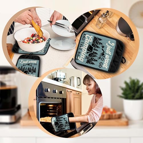Retro Rustic Forest Camping Pot Holders with Pockets, I Just Want to Go Camping Oven Pot Holders Heat Resistant Oven Mitts Hot Pads for Kitchen Baking Cooking - color: Campfire-e