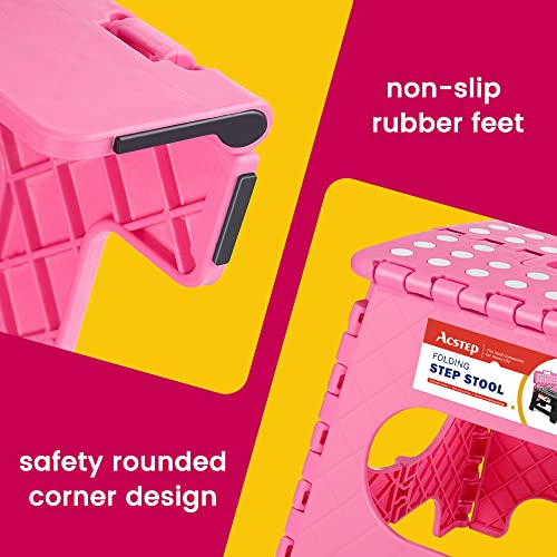 ACSTEP Folding Step Stool for Adults-11 Height Lightweight Plastic Stepping Stool. Foldable Step Stool Hold up to 300lbs Non Slip Collapsible Stool Pink - color: Pink, size: 11 Inch( Pack of 1)