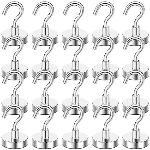 DIYMAG Magnetic Hooks, 50 LB Heavy Duty Magnet with Hook,20 Packs Strong Rare Earth Neodymium Magnets for Hanging, Magnetics Hanger for Curtain, Home, Kitchen, Workplace - color: Silver, size: 0.78in