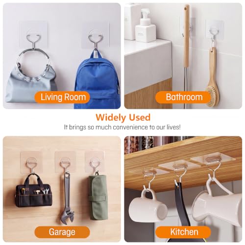 Adhesive Wall Hooks for Hanging Heavy Duty 33lb(Max), Waterproof and Rustproof Transparent Self Adhesive Hooks for Bathroom Kitchen Outdoor and Home Improvement -24 Pack - size: 01-Clear-24Pack