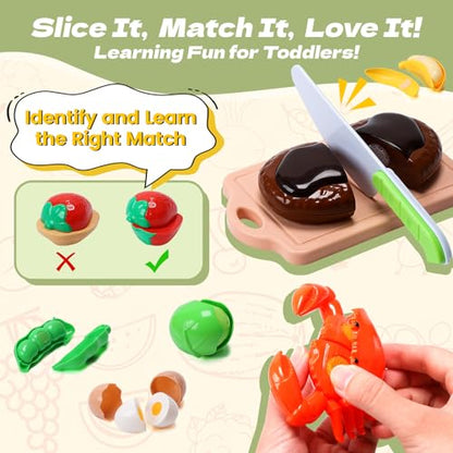 CUTE STONE 51-Piece Mini Play Kitchen Accessories for Kids, Pretend Cooking Playset with Pots, Pans, Utensils, Cutting Fun Fruits & Veggies, Learning Gift for Toddlers, Girls & Boys - style: Purple Cooking Set